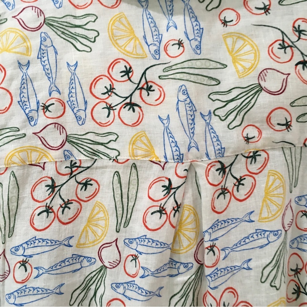 C&C California Fish & Veggie Print Button Down Shirt Linen White Womens L NWT - Picture 6 of 6